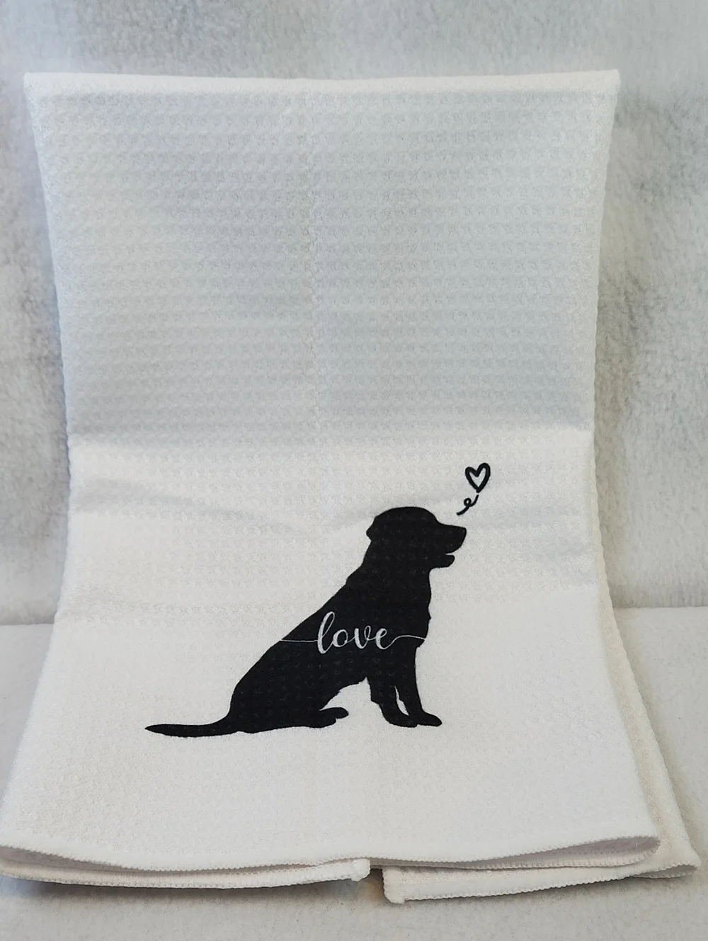 BLACK Dog Silhouette Pet Towel OR KITCHEN with Love Script